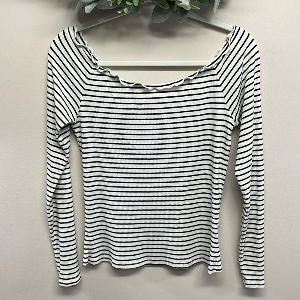 Aeropostale Long Sleeve Off The Shoulder Ribbed Knit Striped Top XL